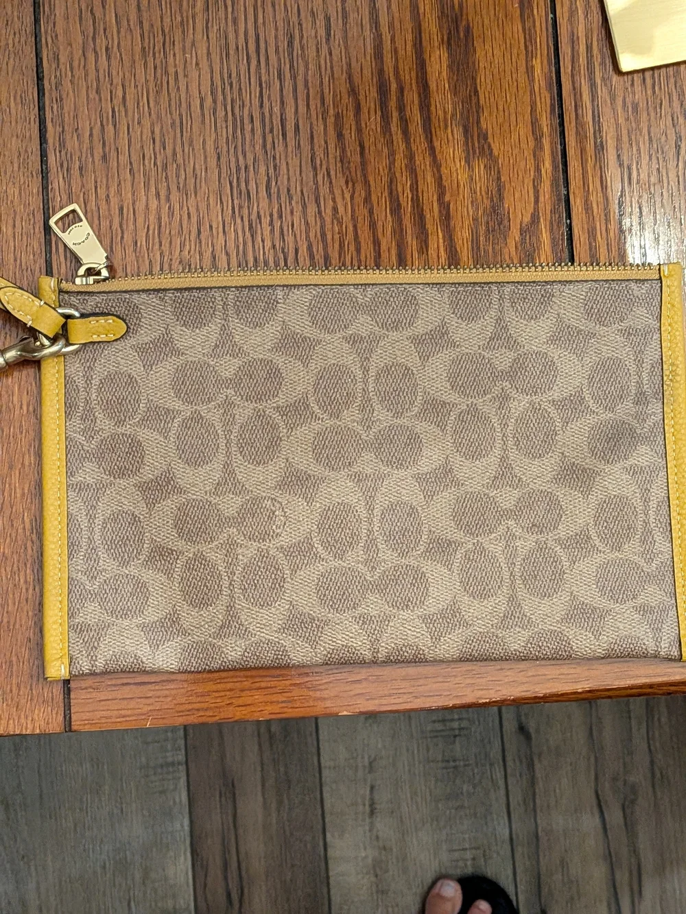 COACH Signature Canvas Wristlet with Yellow Trim